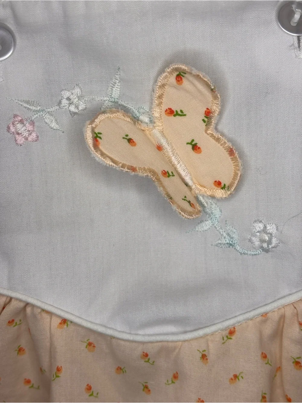 Peach Butterfly Bubble Romper with Embroidered Bib